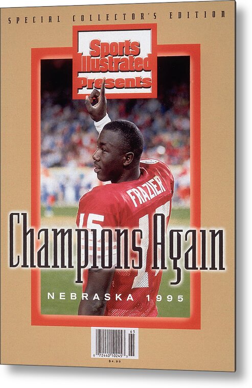 Celebration Metal Print featuring the photograph University Of Nebraska Qb Tommie Frazier, 1996 Ibm Fiesta Sports Illustrated Cover by Sports Illustrated