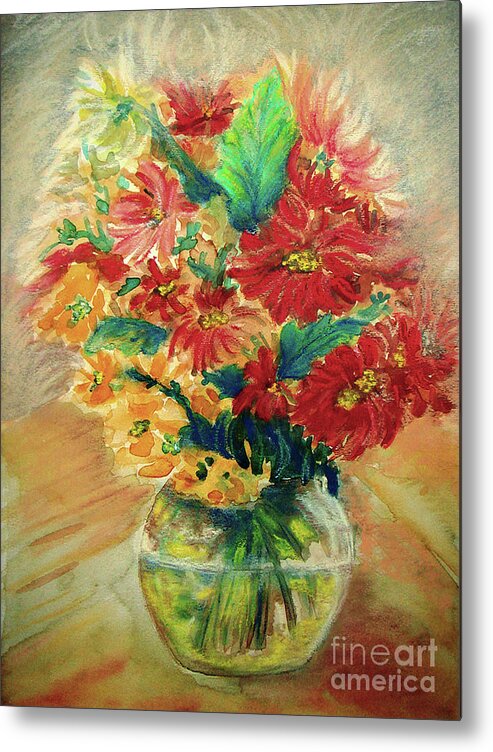 Flowers Metal Print featuring the painting Vase by Jasna Dragun