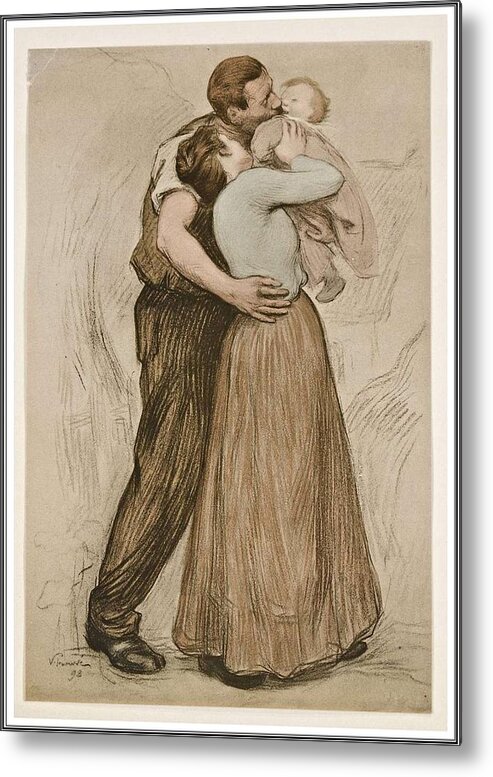 Family Metal Print featuring the painting Victor Emile Prouve French 1858  1943 The Kiss Le Baiser 1898 Collotype on wove paper by Celestial Images