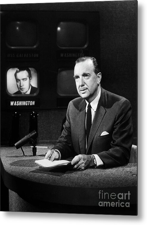 Event Metal Print featuring the photograph Walter Cronkite Broadcasting News by Bettmann