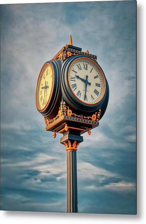Clock Metal Print featuring the photograph Waterfront Clock At Sunset by Gary Slawsky