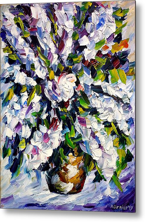 Lilac Painting Metal Print featuring the painting White Lilac by Mirek Kuzniar
