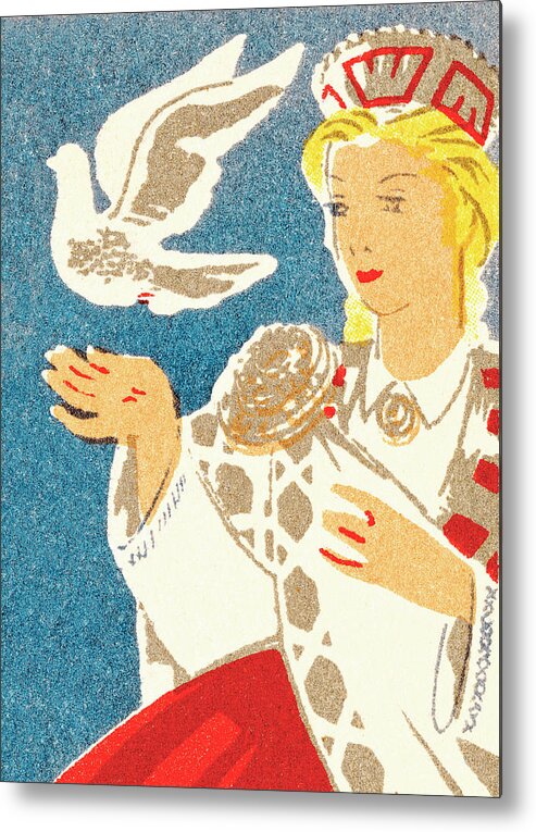 Adult Metal Print featuring the drawing Woman Letting go of Dove by CSA Images