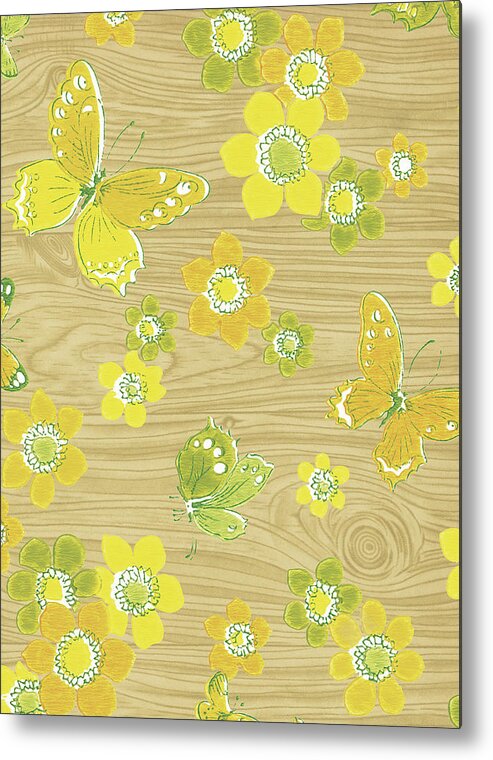 Animal Metal Print featuring the drawing Woodgrain with butterflies by CSA Images