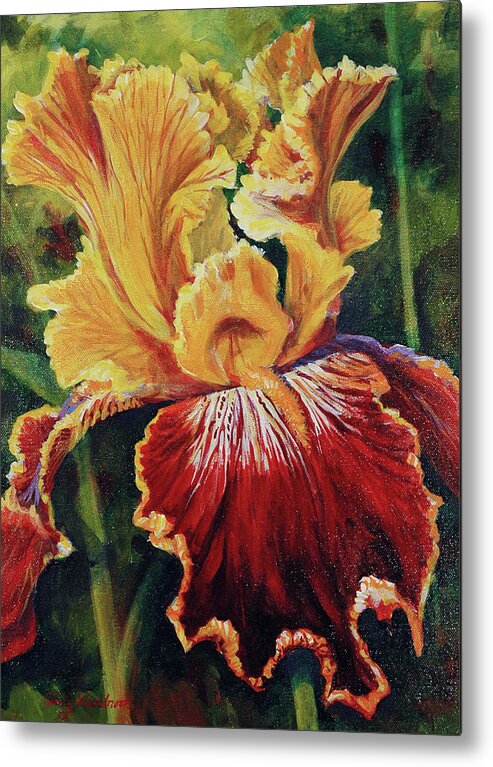 Yellow Metal Print featuring the painting Yellow and Gold Iris by Cynthia Westbrook