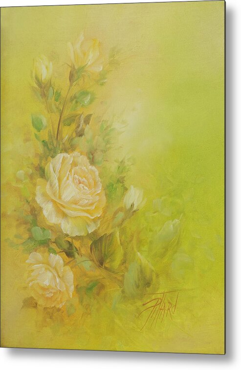Flowers Metal Print featuring the painting Yellow Roses Vignette by Lynne Pittard