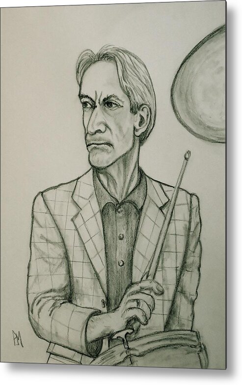 Charlie Watts Metal Print featuring the drawing Charlie #1 by Pete Maier