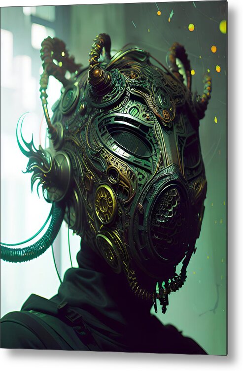 Tricky Woo Abstract Surreal Concept Art Unique Landscape Portrait Alien Weird Amazing Female Gimp Mask Metal Print featuring the digital art Gimp #1 by Tricky Woo