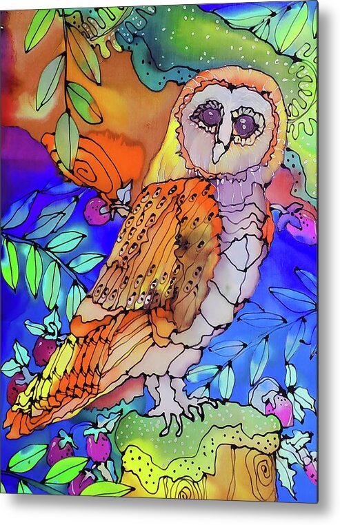 Hand Painted Silk Metal Print featuring the painting The Owl #1 by Karla Kay Benjamin