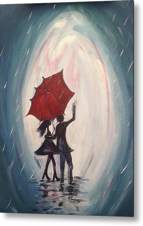 Lovers Metal Print featuring the painting Walking in the Rain by Roxy Rich