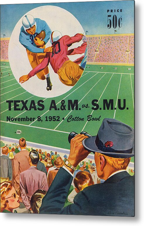 Smu Metal Print featuring the mixed media 1952 Southern Methodist University Football Art by Row One Brand