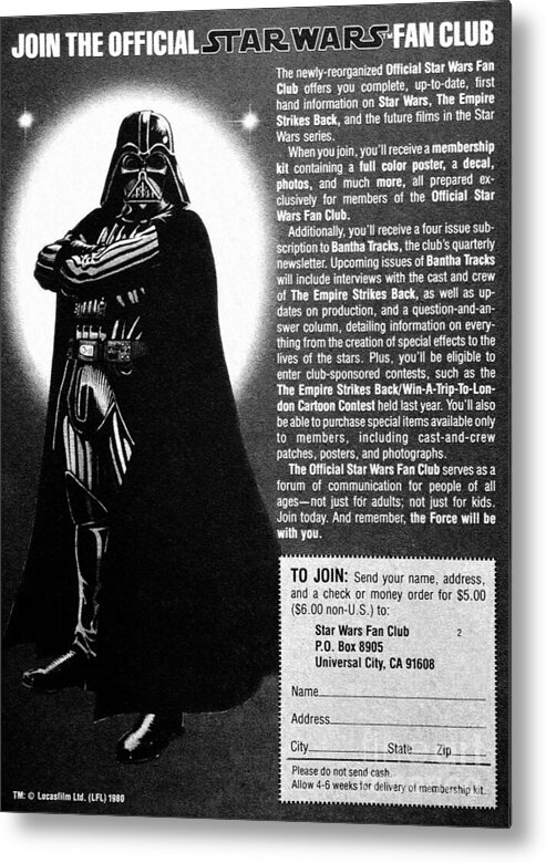 Star Wars Metal Print featuring the photograph 1980 Star Wars Fan Cub ad by David Lee Thompson