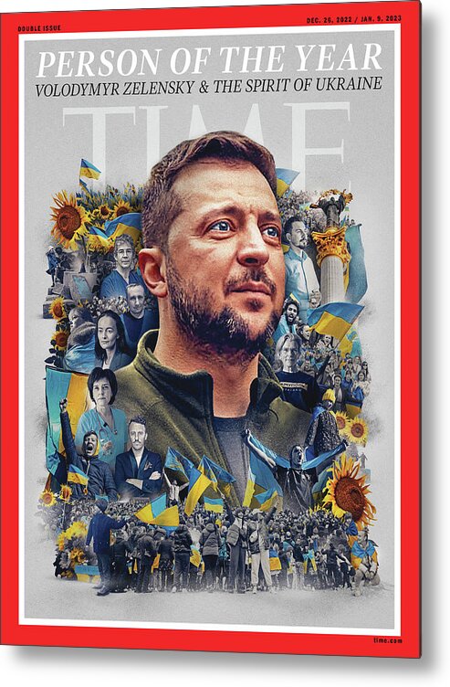 Person Of The Year Metal Print featuring the photograph 2022 Person of the Year - Volodymyr Zelensky and the Spirit of Ukraine by Illustration by Neil Jamieson for TIME