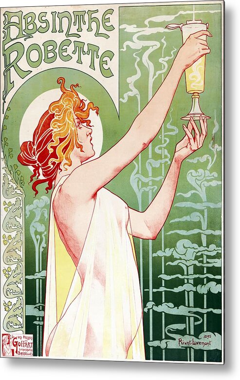 Absinthe Robbette Metal Print featuring the digital art Absinthe Robbette - Art Nouveau Food And Drink Poster - Vintage Advertising Poster by Studio Grafiikka