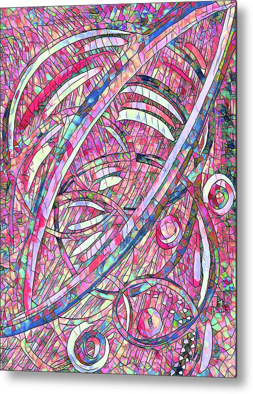 Abstract Metal Print featuring the painting Abstract Pink Spirals Mosaic by Corinne Carroll