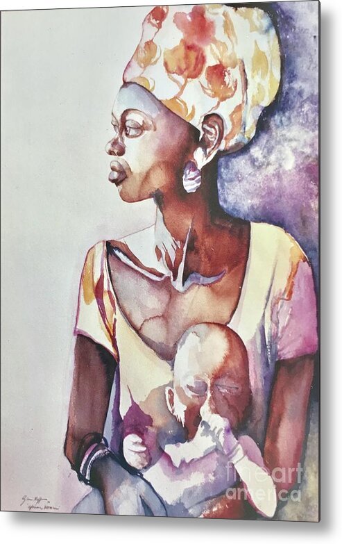 #africian #africianwoman #mother #child #africa #woman #serrialeone #watercolor #watercolorpainting #glenneff #thesoundpoetsmusic #picturerockstudio Www.glenneff.com Metal Print featuring the painting African Woman by Glen Neff