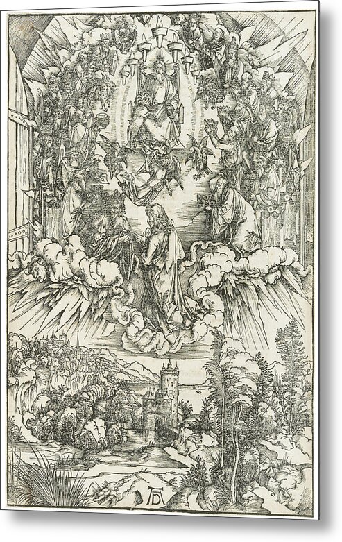Albrecht DÜrer Saint John Before God And The Elders Metal Print featuring the painting ALBRECHT DURER Saint John before God and the Elders, from the Apocalypse by MotionAge Designs