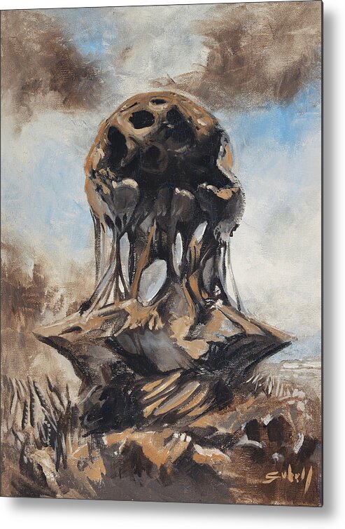 Gothic Metal Print featuring the painting Alien landscape A Zone by Sv Bell