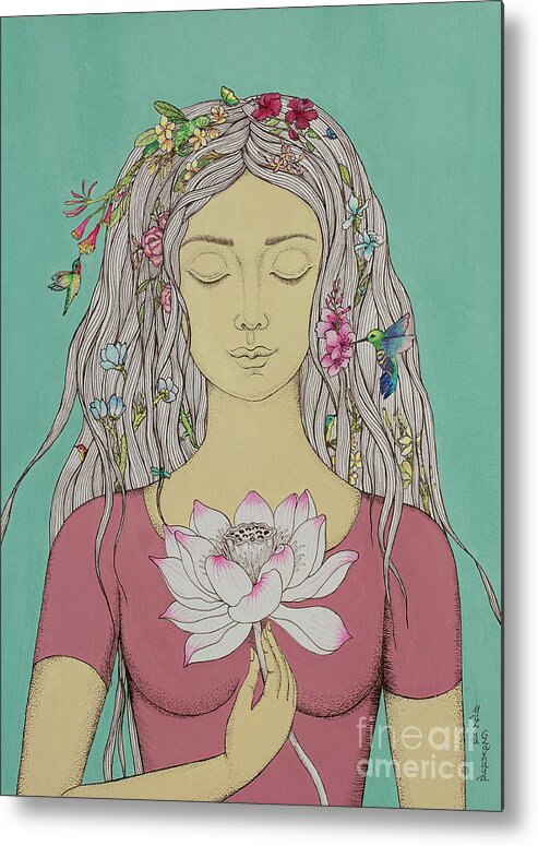 Lotus Metal Print featuring the painting All is inside by Yuliya Glavnaya
