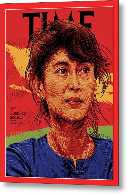 Time Metal Print featuring the photograph Anna San Suu Kyi, 1990 by Illustration by Tracie Ching for TIME
