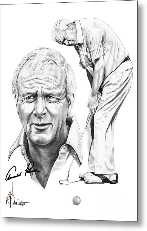 Arnold Palmer Metal Print featuring the drawing Arnold Palmer by Murphy Elliott