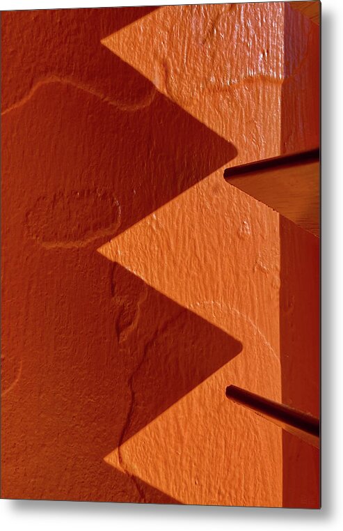 Shadows Metal Print featuring the photograph Aztec Shadows #1 - venetian blind shadow at a Mexican restaurant on orange wall by Peter Herman