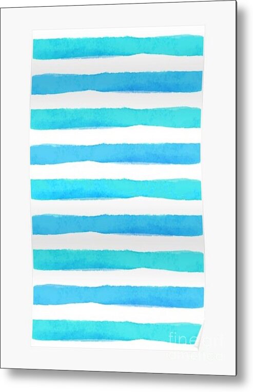Azure Blue Metal Print featuring the painting Azure strapes - abstract by Vesna Antic