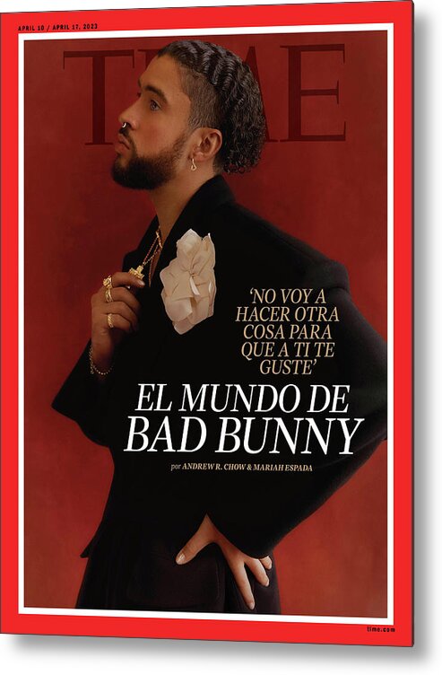 Bad Bunny Metal Print featuring the photograph Bad Bunny by Photograph by Elliot and Erick Jimenez for TIME
