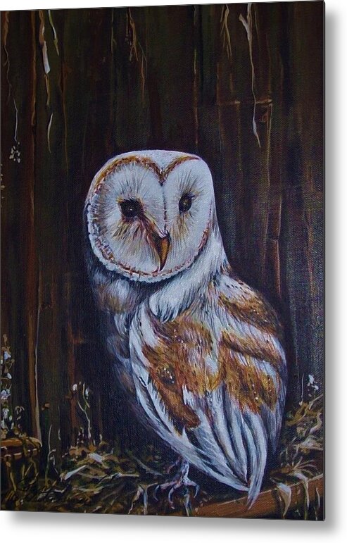 Barn Owl Brown White Metal Print featuring the mixed media Barn Owl by Pam Veitenheimer