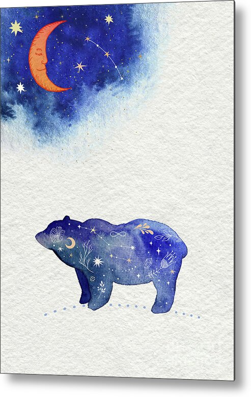 Bear And Moon Metal Print featuring the painting Bear And Moon by Garden Of Delights