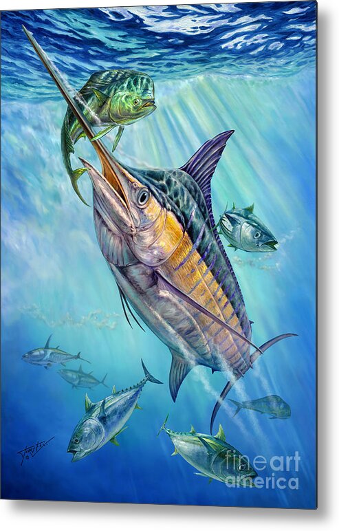 Blue Marlin Metal Print featuring the painting Big Blue Marlin Hunting by Terry Fox