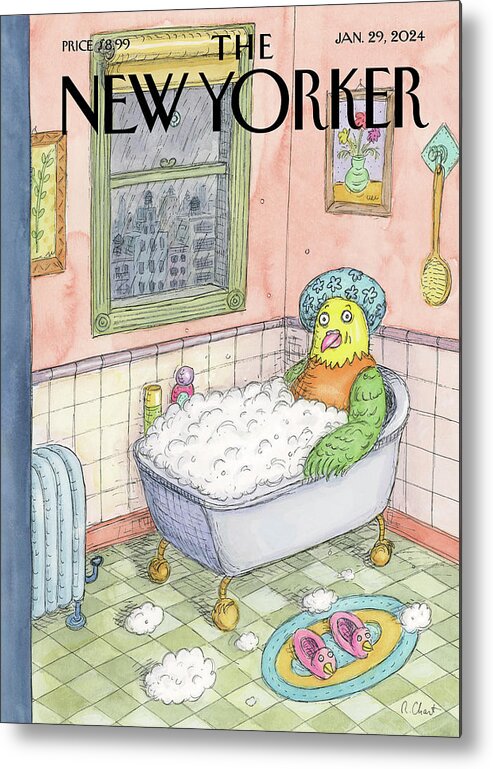 Bathroom Metal Print featuring the painting Bird Bath by Roz Chast