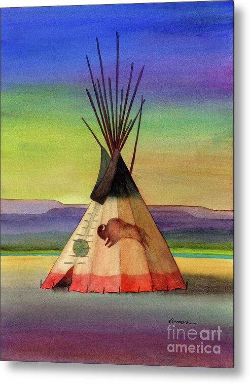 Tipi Metal Print featuring the painting Bison Tepee 3 by Hailey E Herrera
