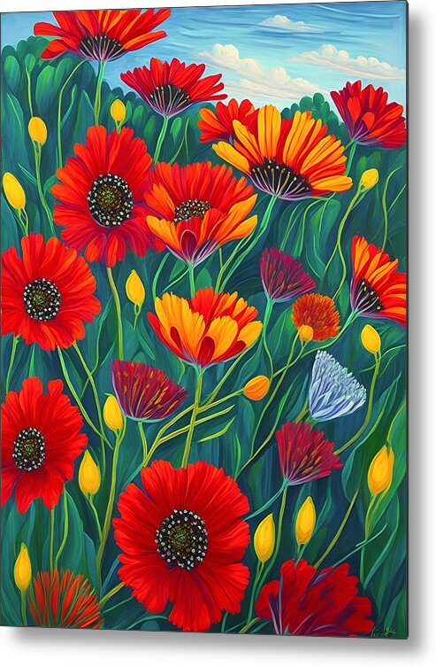 Colorful Metal Print featuring the digital art Blanket Flowers in a Field by Long Shot