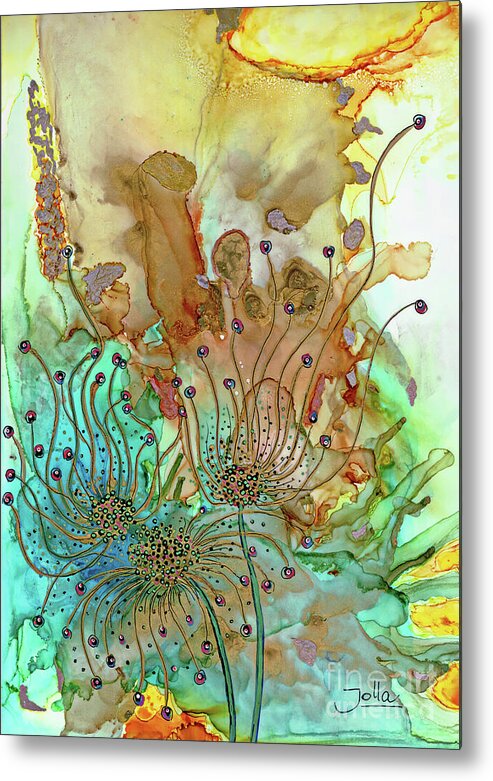 Abstract Floral Painting Metal Print featuring the painting Blooming Fantasy by Jolanta Anna Karolska