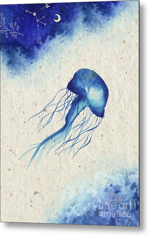 Blue Jellyfish Metal Print featuring the painting Blue Jellyfish by Garden Of Delights