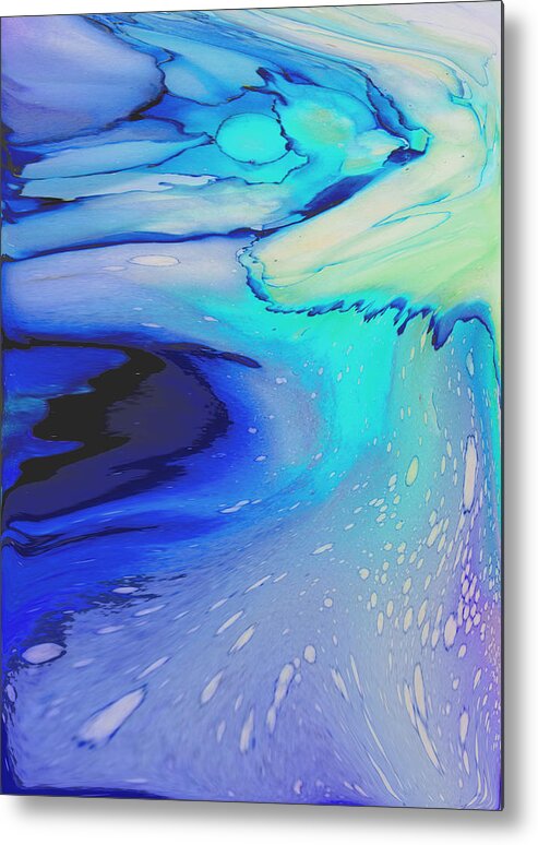 Blue Metal Print featuring the digital art Blue Sea Waves Abstract by Shelli Fitzpatrick