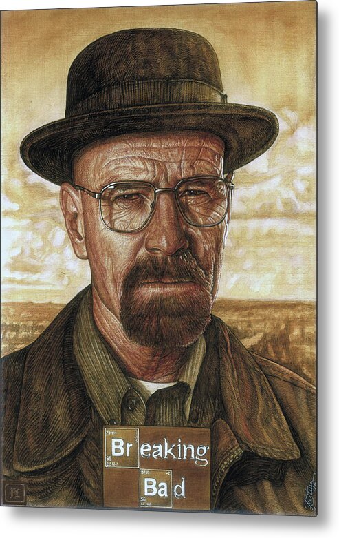 Portrait Metal Print featuring the drawing Bryan Cranston by Fatu Lucian
