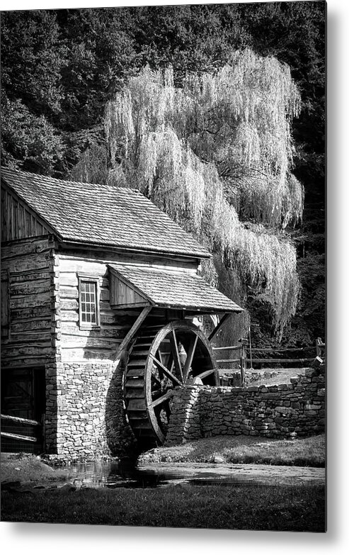 Bucks County Mill In Black And White Metal Print featuring the photograph Bucks County Mill in black and white by Carolyn Derstine
