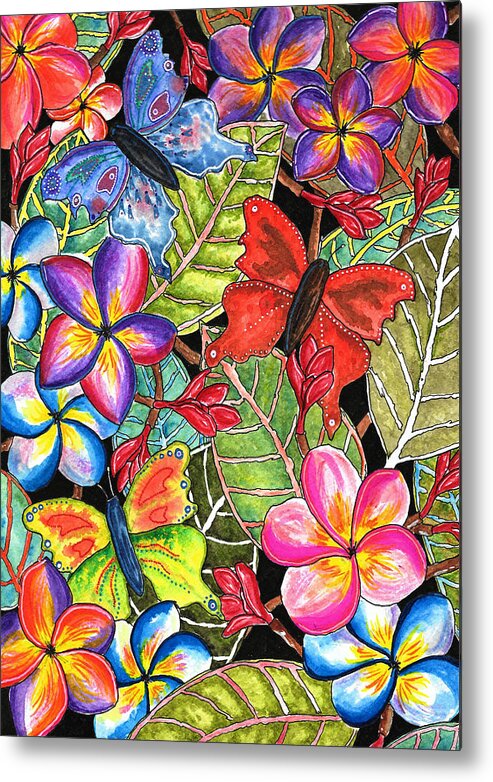 Butterfly Metal Print featuring the painting Butterflies and Plumeria by Gemma Reece-Holloway