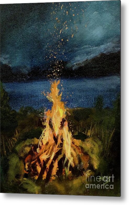 Waltmaes Metal Print featuring the painting Campfire on Lac Kipawa by Walt Maes