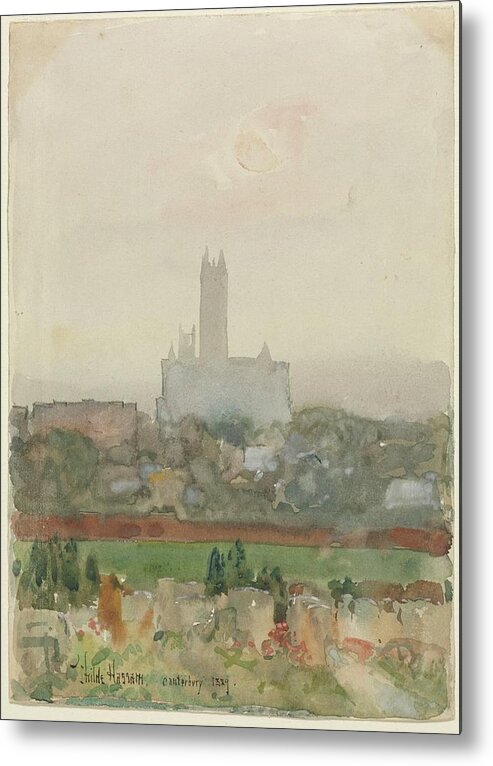 Canterbury Cathedral 1889 Childe Hassam Sketch Metal Print featuring the painting Canterbury Cathedral 1889 Childe Hassam by MotionAge Designs