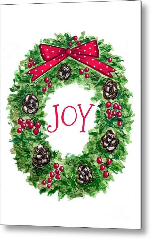 Joy Metal Print featuring the painting Christmas Joy Wreath by Elizabeth Robinette Tyndall
