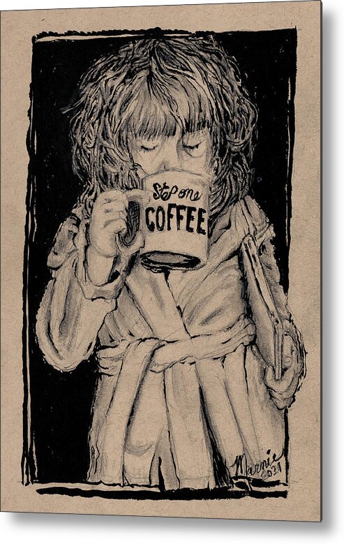 Coffee Metal Print featuring the drawing Coffee Girl by Marnie Clark
