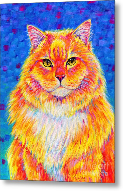 Cat Metal Print featuring the painting Colorful Buff Orange Tabby Cat - Cheezie by Rebecca Wang