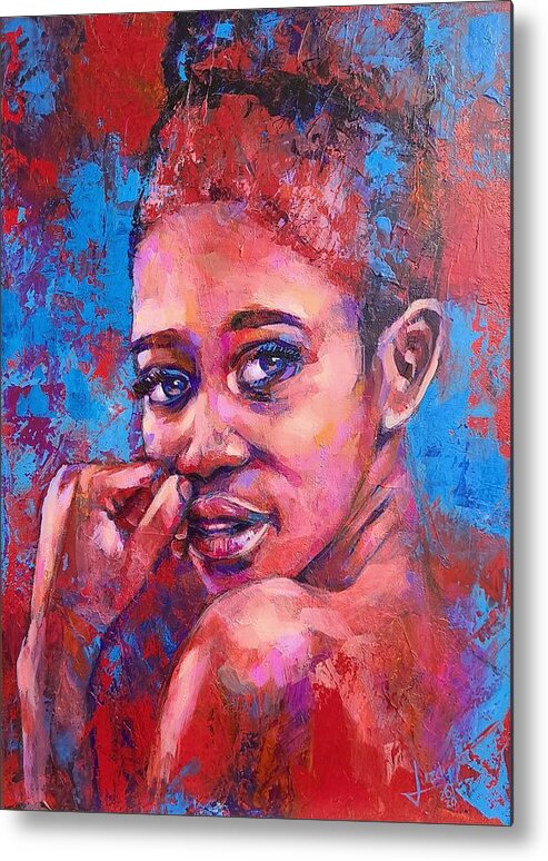Bold Portrait Painting Metal Print featuring the painting Corageous by Luzdy Rivera
