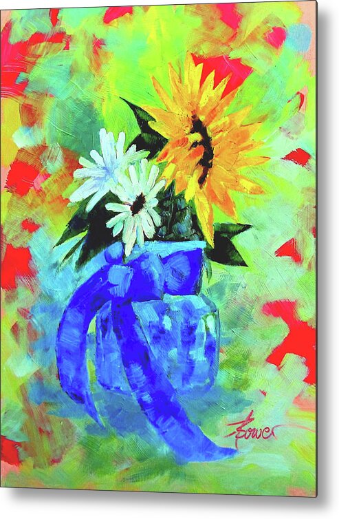 Flowers Metal Print featuring the painting Counting Flowers On the Wall by Adele Bower