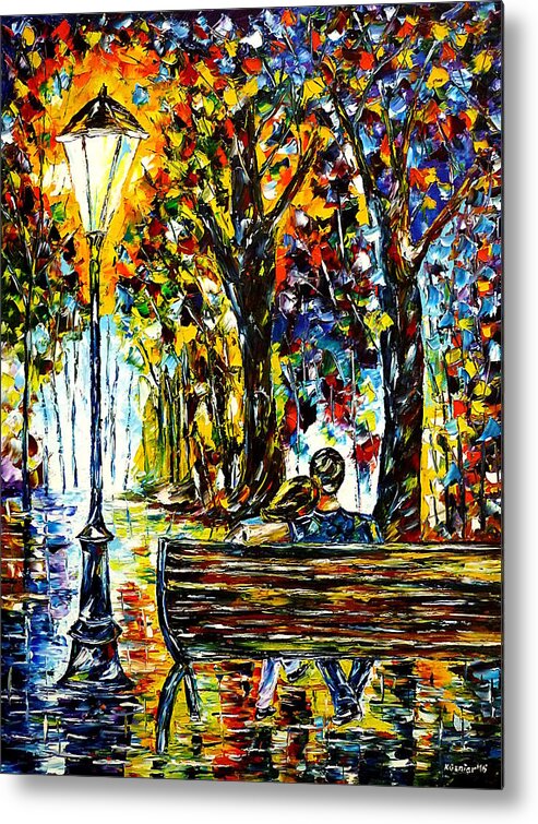 Lovers On A Bench Metal Print featuring the painting Couple On A Bench by Mirek Kuzniar