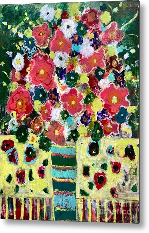 Vase Metal Print featuring the painting Crosswalk Bouquet by Jacqui Hawk