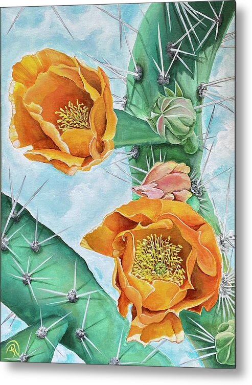 Desert Metal Print featuring the painting Desert Blooms-Gold by Renee Noel